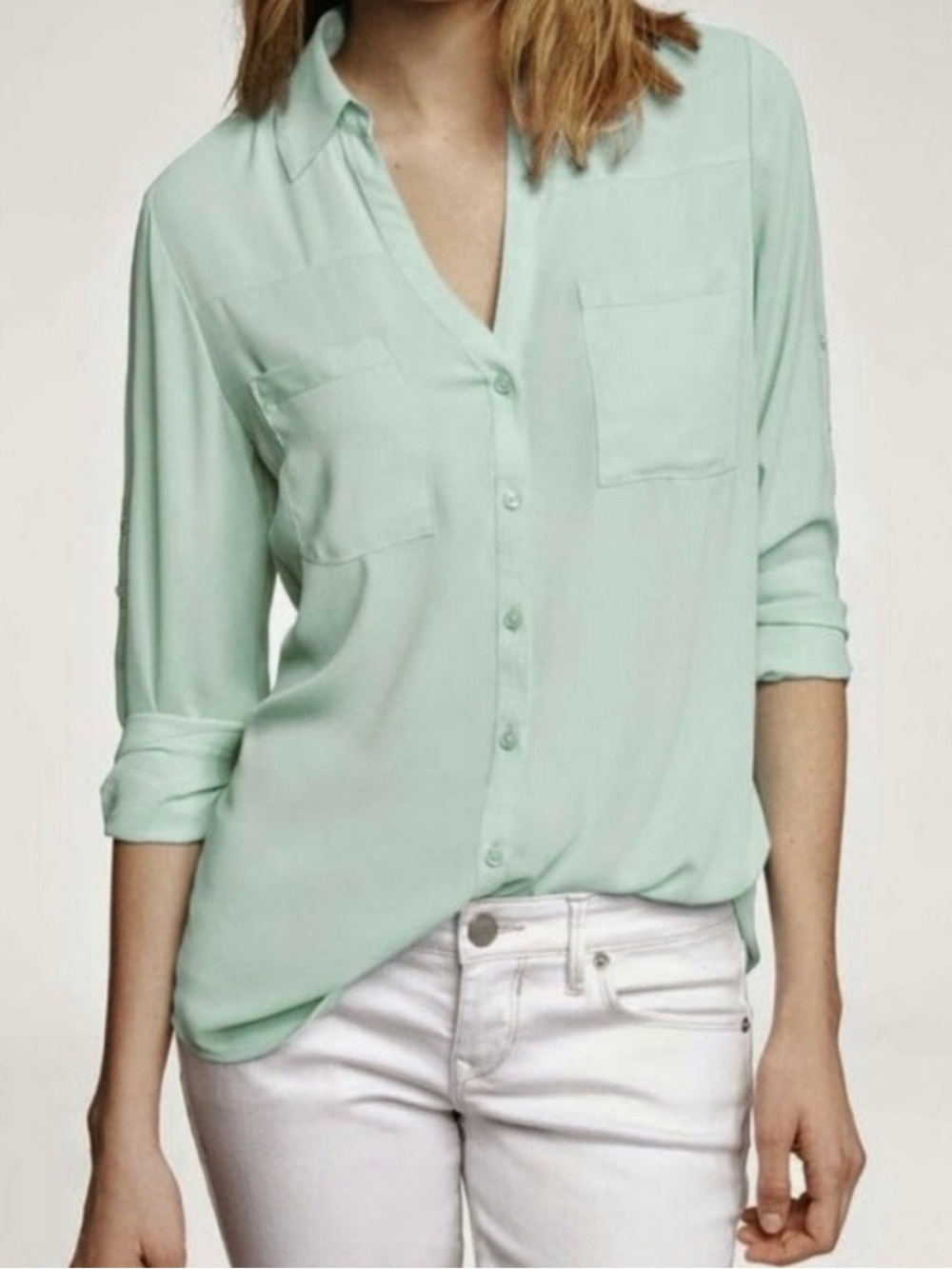Women's Express Mint Button-Front Blouse - Picture 1 of 4